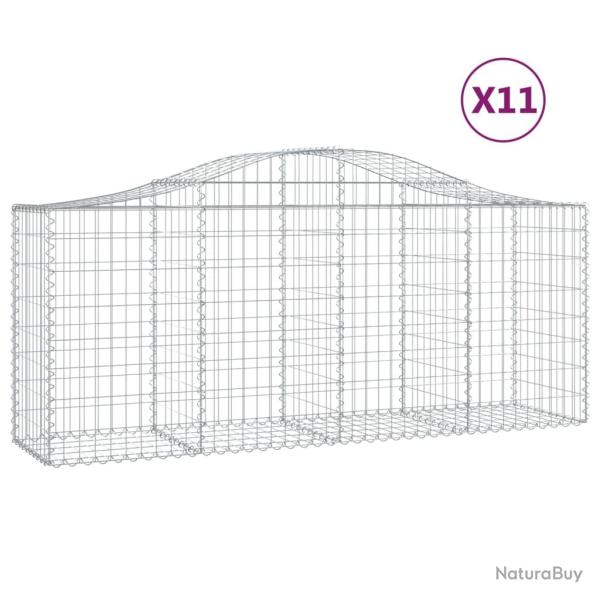 Paniers � gabions cl�ture cage mur de sout�nement arqu�s 11 pcs 200 x 50 x 80/100 cm fer galvanis�