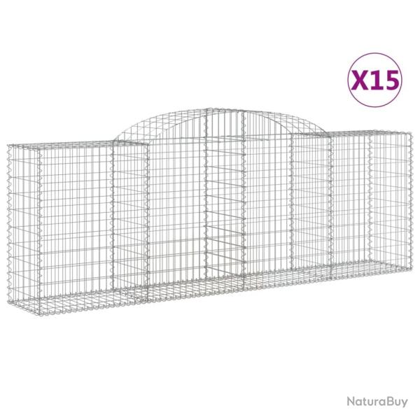 Paniers � gabions cl�ture cage mur de sout�nement arqu�s 15 pcs 300 x 50 x 100/120 cm fer galvanis�