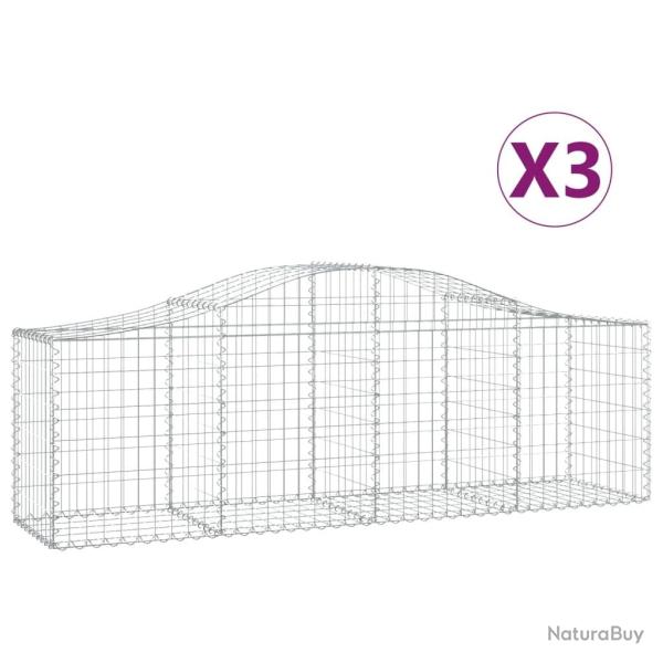 Paniers � gabions cl�ture cage mur de sout�nement arqu�s 3 pcs 200 x 50 x 60/80 cm fer galvanis� Ar