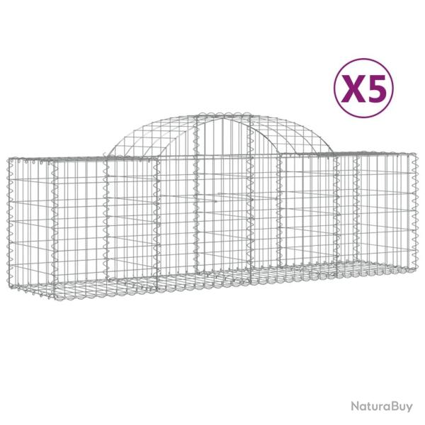 Paniers � gabions cl�ture cage mur de sout�nement arqu�s 5 pcs 200 x 50 x 60/80 cm fer galvanis� Ar