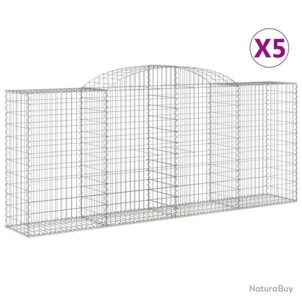 Paniers � gabions cl�ture cage mur de sout�nement arqu�s 5 pcs 300 x 50 x 120/140 cm fer galvanis�