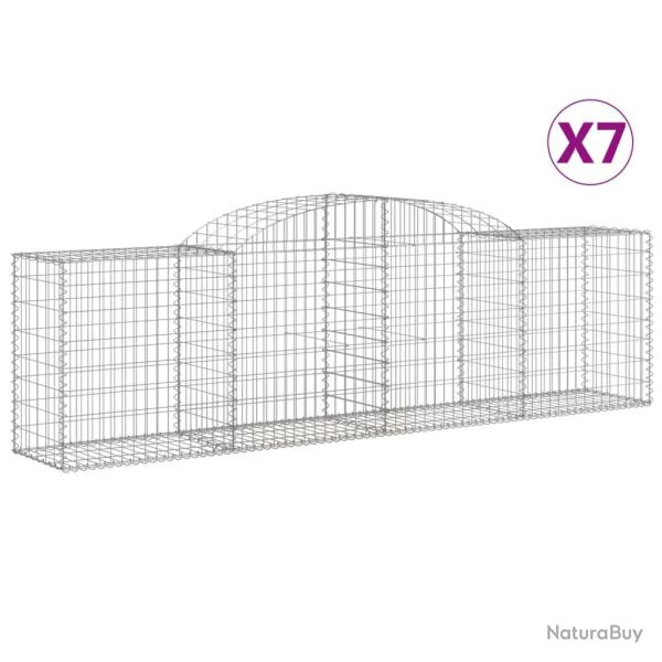 Paniers � gabions cl�ture cage mur de sout�nement arqu�s 7 pcs 300 x 50 x 80/100 cm fer galvanis� A