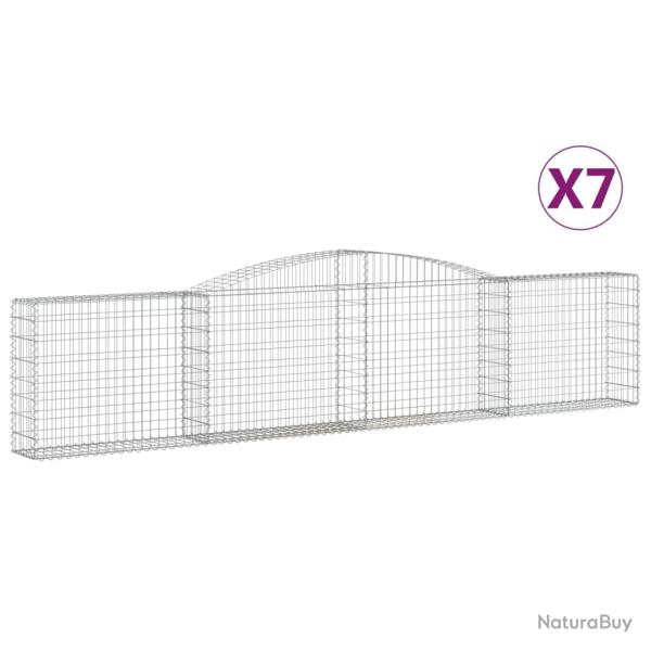 Paniers � gabions cl�ture cage mur de sout�nement arqu�s 7 pcs 400 x 30 x 80/100 cm fer galvanis� A