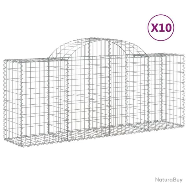 Paniers � gabions cl�ture cage mur de sout�nement arqu�s 10 pcs 200 x 50 x 80/100 cm fer galvanis�