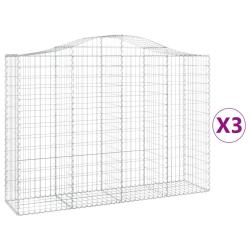Paniers &agrave; gabions cl&ocirc;ture cage mur de sout&egrave;nement arqu&eacute;s 3 pcs 200 x 50 x 140/160 cm fer galvanis&eacute;