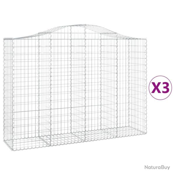 Paniers � gabions cl�ture cage mur de sout�nement arqu�s 3 pcs 200 x 50 x 140/160 cm fer galvanis�