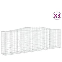 Paniers &agrave; gabions cl&ocirc;ture cage mur de sout&egrave;nement arqu&eacute;s 3 pcs 400 x 50 x 120/140 cm fer galvanis&eacute;