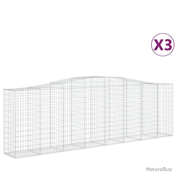 Paniers � gabions cl�ture cage mur de sout�nement arqu�s 3 pcs 400 x 50 x 120/140 cm fer galvanis�