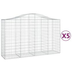Paniers &agrave; gabions cl&ocirc;ture cage mur de sout&egrave;nement arqu&eacute;s 5 pcs 200 x 50 x 120/140 cm fer galvanis&eacute;