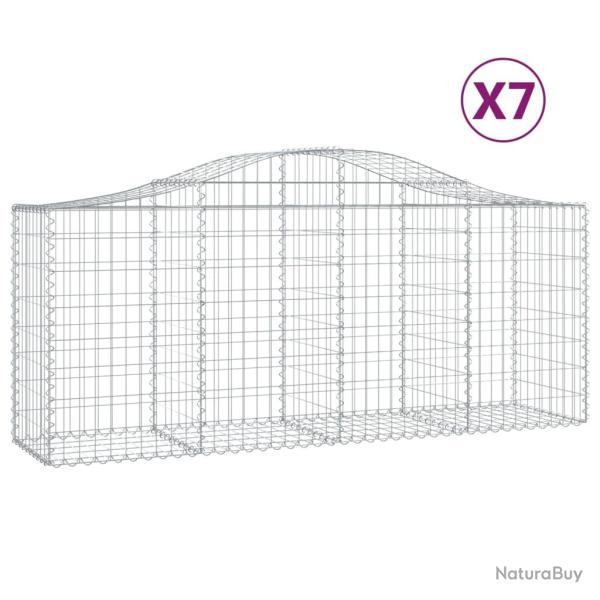 Paniers � gabions cl�ture cage mur de sout�nement arqu�s 7 pcs 200 x 50 x 80/100 cm fer galvanis� A