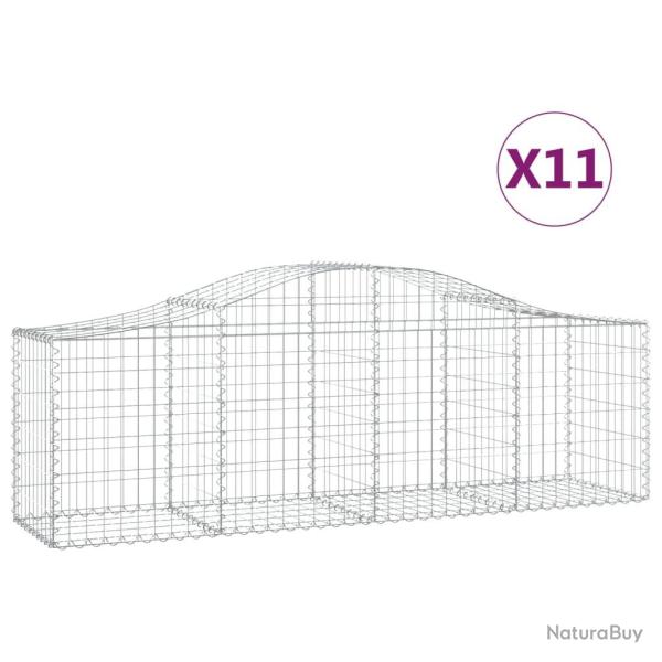 Paniers � gabions cl�ture cage mur de sout�nement arqu�s 11 pcs 200 x 50 x 60/80 cm fer galvanis� A