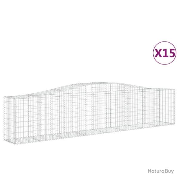 Paniers � gabions cl�ture cage mur de sout�nement arqu�s 15 pcs 400 x 50 x 80/100 cm fer galvanis�