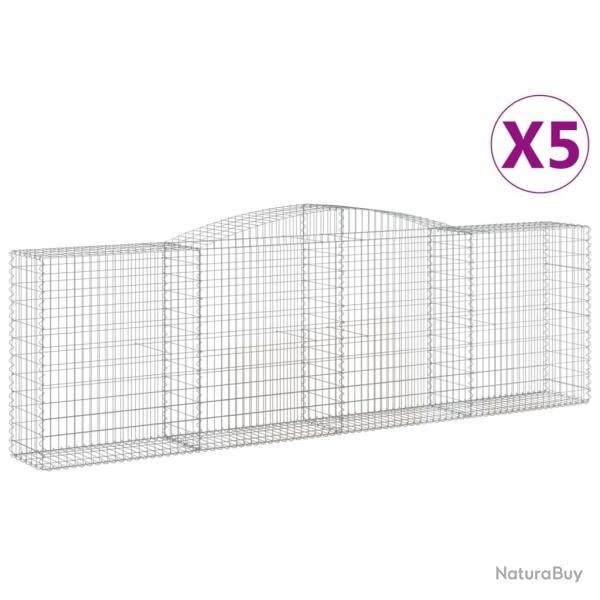 Paniers � gabions cl�ture cage mur de sout�nement arqu�s 5 pcs 400 x 50 x 120/140 cm fer galvanis�