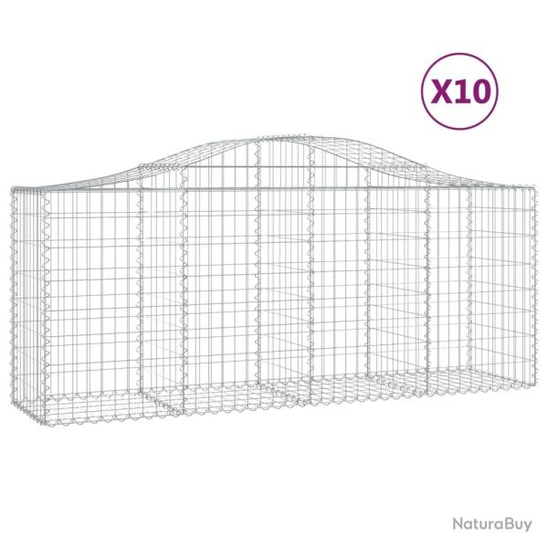 Paniers � gabions cl�ture cage mur de sout�nement arqu�s 10 pcs 200 x 50 x 80/100 cm fer galvanis�