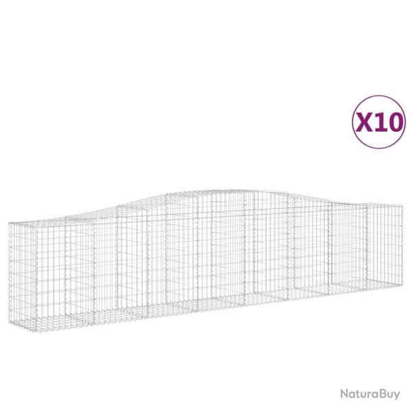 Paniers � gabions cl�ture cage mur de sout�nement arqu�s 10 pcs 400 x 50 x 80/100 cm fer galvanis�