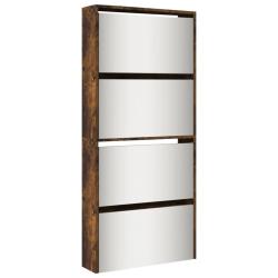Armoire &agrave; chaussures range chaussures rangement meuble entr&eacute;e couloir salon miroir &agrave; 4 niveau x 63