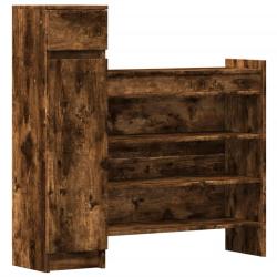 Armoire &agrave; chaussures range chaussures rangement meuble entr&eacute;e couloir salon bois d'ing&eacute;nierie brun