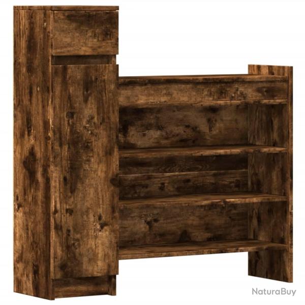 Armoire � chaussures range chaussures rangement meuble entr�e couloir salon bois d'ing�nierie brun