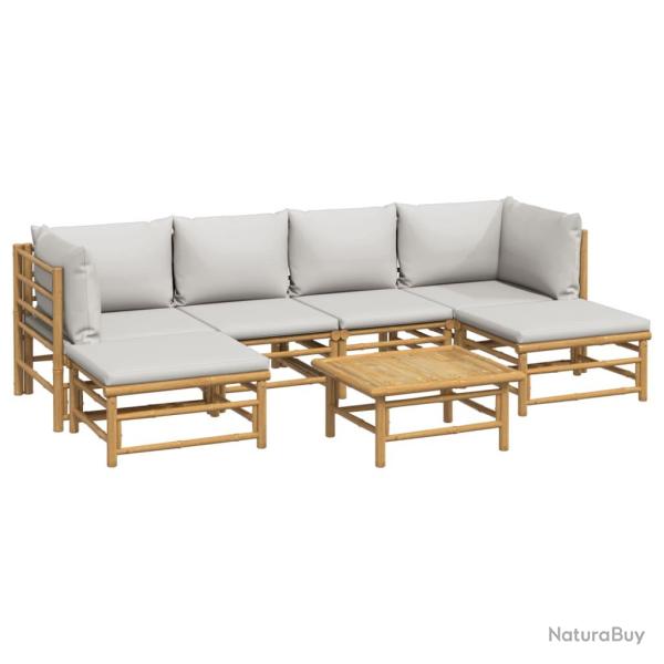 Salon de jardin meuble d'ext�rieur ensemble de mobilier 7 pi�ces avec coussins gris clair bambou 02