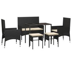 Salon de jardin meuble d'ext&eacute;rieur ensemble de mobilier 6 pi&egrave;ces avec coussins noir r&eacute;sine tress&eacute;e
