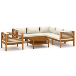 Salon de jardin meuble d'ext&eacute;rieur ensemble de mobilier 7 pi&egrave;ces avec coussin cr&egrave;me bois d'acacia s