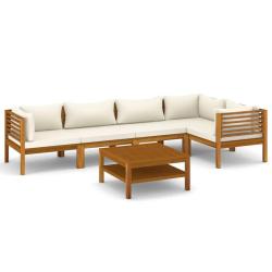 Salon de jardin meuble d'ext&eacute;rieur ensemble de mobilier 6 pi&egrave;ces avec coussin cr&egrave;me bois d'acacia s