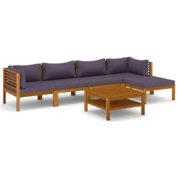 Salon de jardin meuble d'ext&eacute;rieur ensemble de mobilier 6 pi&egrave;ces avec coussin bois d'acacia solide
