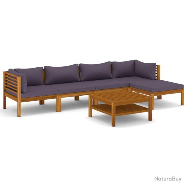 Salon de jardin meuble d'ext�rieur ensemble de mobilier 6 pi�ces avec coussin bois d'acacia solide