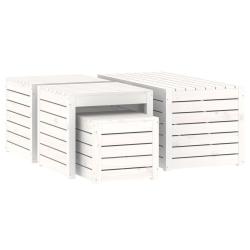 Ensemble de bo&icirc;tes coffre de jardin 4 pi&egrave;ces bois de pin massif blanc 02_0013179