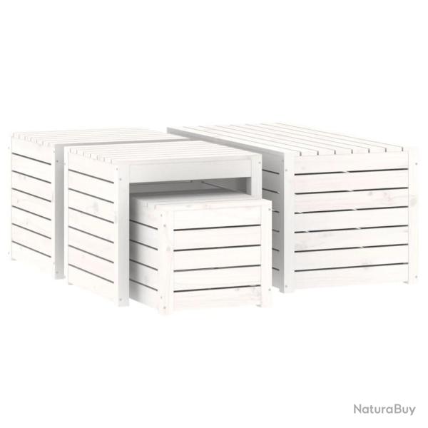 Ensemble de bo�tes coffre de jardin 4 pi�ces bois de pin massif blanc 02_0013179
