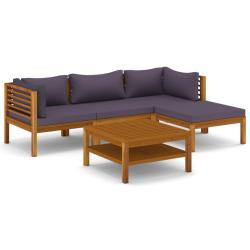 Salon de jardin meuble d'ext&eacute;rieur ensemble de mobilier 5 pi&egrave;ces avec coussin bois d'acacia solide