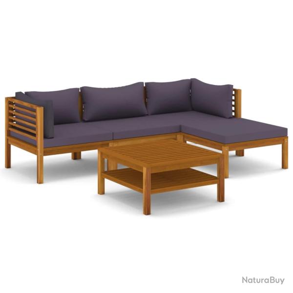 Salon de jardin meuble d'ext�rieur ensemble de mobilier 5 pi�ces avec coussin bois d'acacia solide