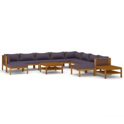Salon de jardin meuble d'ext&eacute;rieur ensemble de mobilier 12 pi&egrave;ces avec coussin bois d'acacia solide