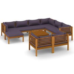 Salon de jardin meuble d'ext&eacute;rieur ensemble de mobilier 10 pi&egrave;ces avec coussin bois d'acacia solide