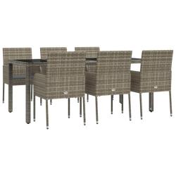 Mobilier &agrave; d&icirc;ner de jardin et coussins 7 pi&egrave;ces gris rotin 02_0014896
