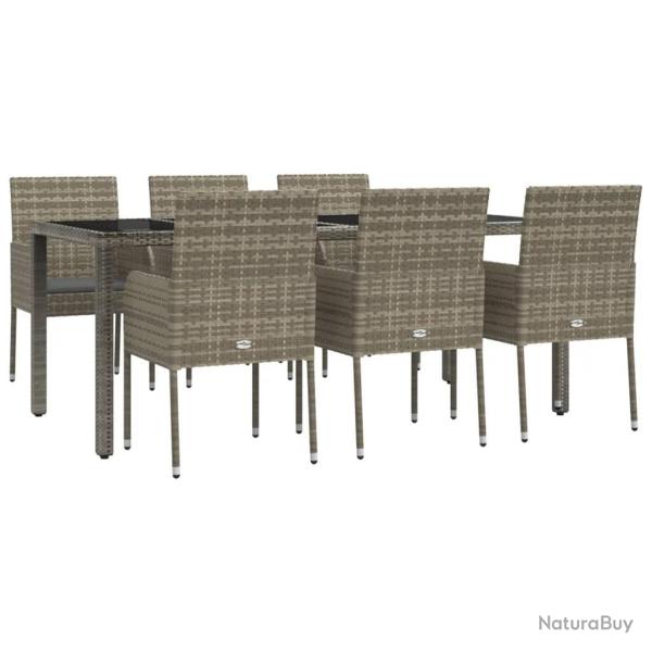 Mobilier � d�ner de jardin et coussins 7 pi�ces gris rotin 02_0014896