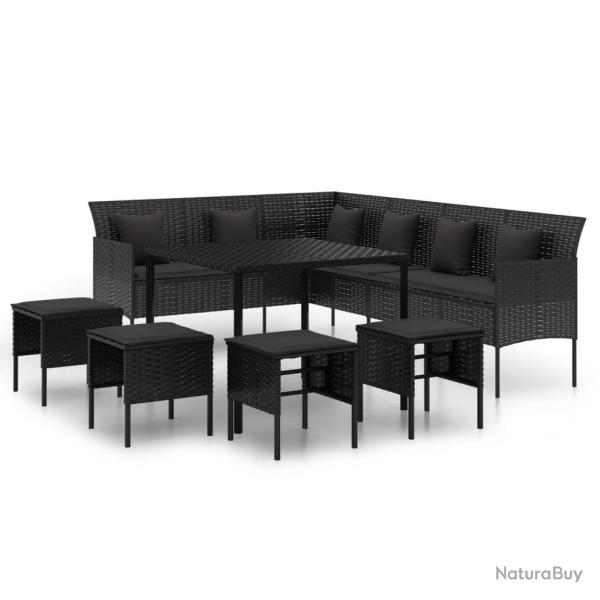 Ensemble � d�ner salon de jardin meuble d'ext�rieur et coussins 6 pi�ces noir r�sine tress�e 02_001
