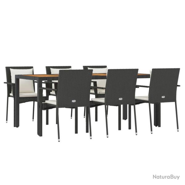 Ensemble � d�ner salon de jardin meuble d'ext�rieur et coussins 7 pi�ces noir r�sine tress�e 02_001
