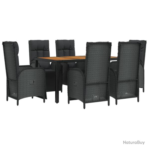 Ensemble � d�ner salon de jardin meuble d'ext�rieur et coussins 7 pi�ces noir r�sine tress�e 02_001