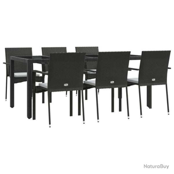 Ensemble � d�ner salon de jardin meuble d'ext�rieur et coussins 7 pi�ces noir r�sine tress�e 02_001