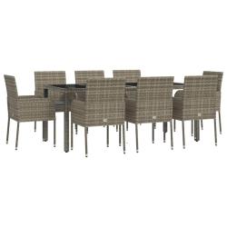 Ensemble de salle &agrave; manger de jardin meuble ext&eacute;rieur 9 pi&egrave;ces avec coussins gris 02_0014075