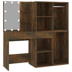 Coiffeuse &agrave; led avec armoires 60 x 40 x 140 cm ch&ecirc;ne fum&eacute; bois d'ing&eacute;nierie 02_0006220