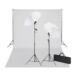 Kit de studio professionnel avec toile de fond blanche 600 x 300 cm et lumi&egrave;res 02_0001418
