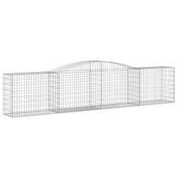 Lot de 4 paniers &agrave; gabions cl&ocirc;ture cage mur de sout&egrave;nement arqu&eacute;s 400 x 50 x 80/100 cm fer galvanis