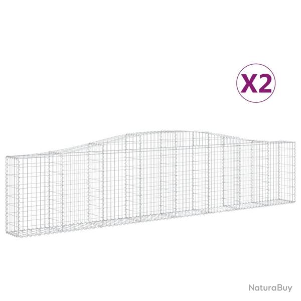 Lot de 2 paniers � gabions cl�ture cage mur de sout�nement arqu�s 400 x 30 x 80/100 cm fer galvanis