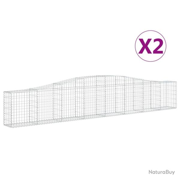 Lot de 2 paniers � gabions cl�ture cage mur de sout�nement arqu�s 400 x 30 x 60/80 cm fer galvanis�
