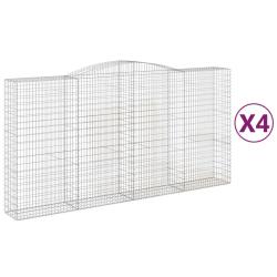 Lot de 4 paniers &agrave; gabions cl&ocirc;ture cage mur de sout&egrave;nement arqu&eacute;s 400 x 50 x 200/220 cm fer galvani