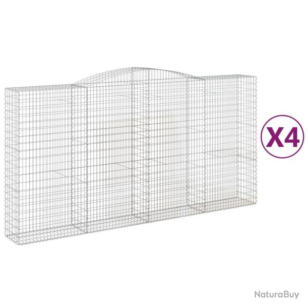 Lot de 4 paniers � gabions cl�ture cage mur de sout�nement arqu�s 400 x 50 x 200/220 cm fer galvani