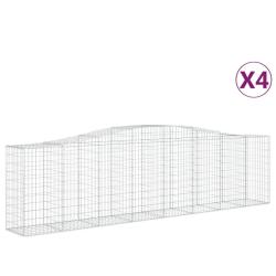 Lot de 4 paniers &agrave; gabions cl&ocirc;ture cage mur de sout&egrave;nement arqu&eacute;s 400 x 50 x 100/120 cm fer galvani
