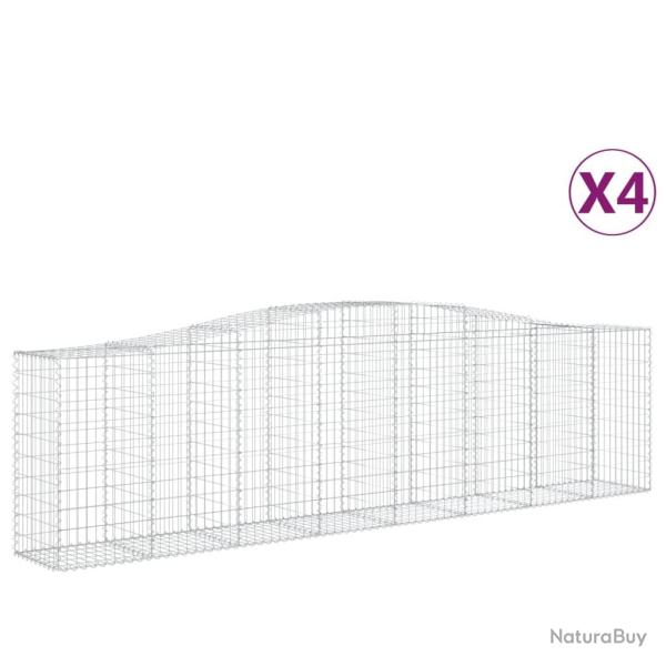Lot de 4 paniers � gabions cl�ture cage mur de sout�nement arqu�s 400 x 50 x 100/120 cm fer galvani